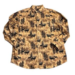 Vintage Woolrich Men’s Brushed Button-down Dark Wheat Whitetail Shirt Size Large